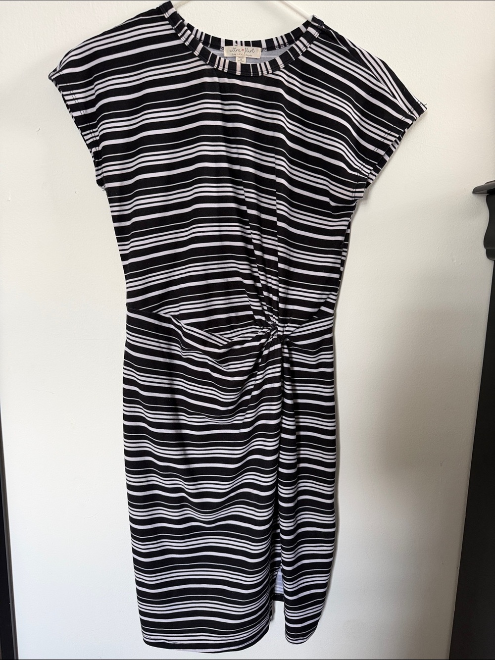 Ultra Flirt Black and White Striped Twist-Waist Dress